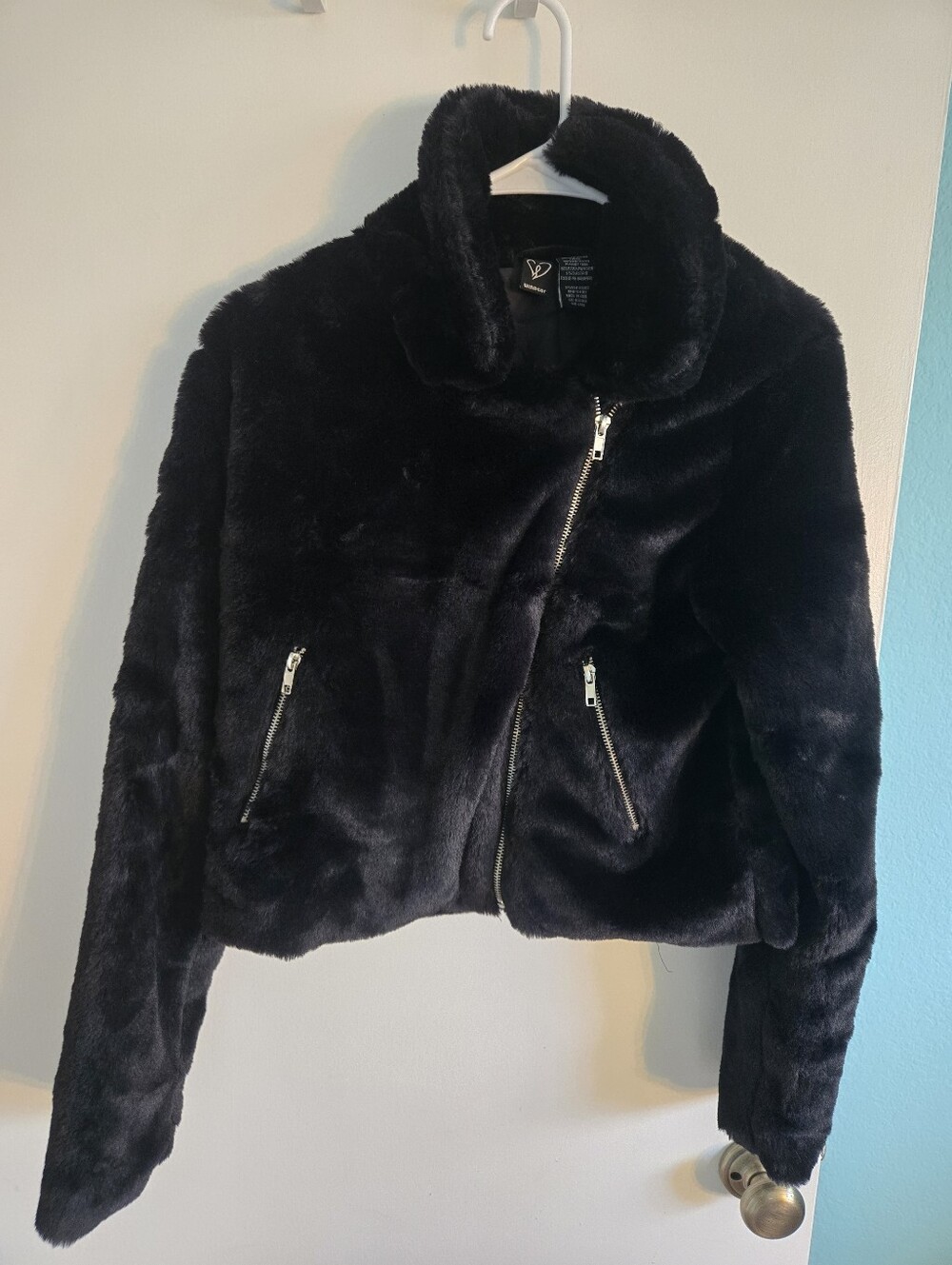 Windsor Black Rebel Chic Faux Fur Moto Jacket Small